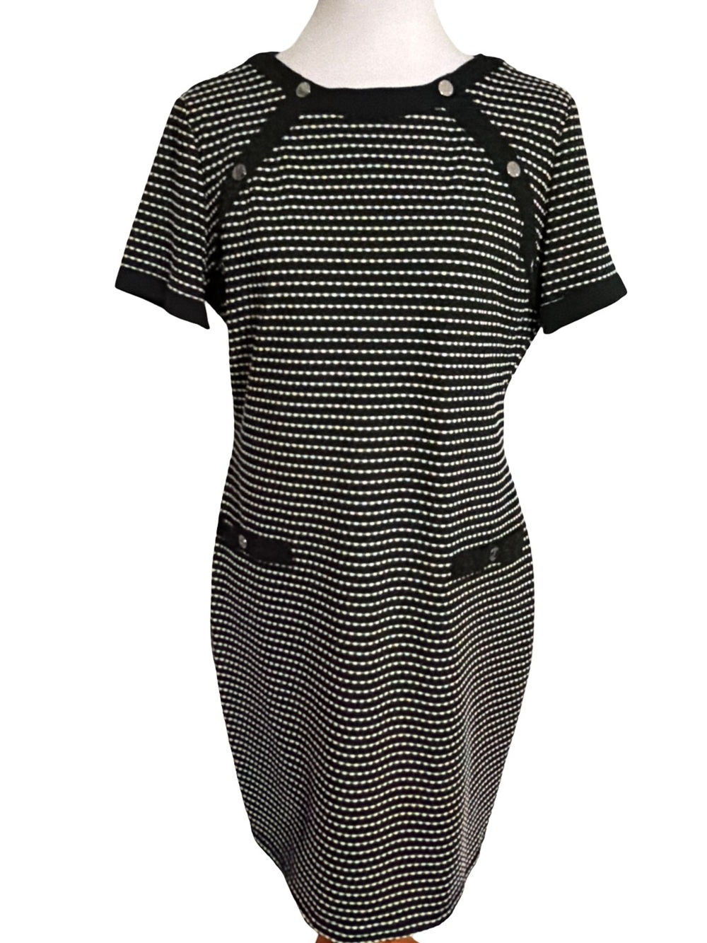 Julio Black White Stripe Short Sleeve Midi Dress